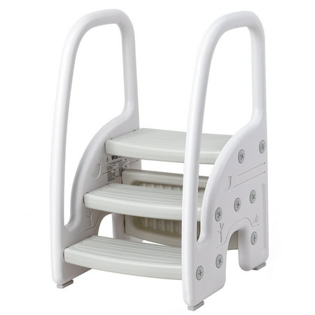 ChaoLink Toddler Step Stool, Kids Step Stool with Handles Sides,Plastic 3 Step Stool for Bathroom Sink,Kitchen Counter,Toilet Potty Training,Stepping Standing Stool Helper Light Non-SlipGray