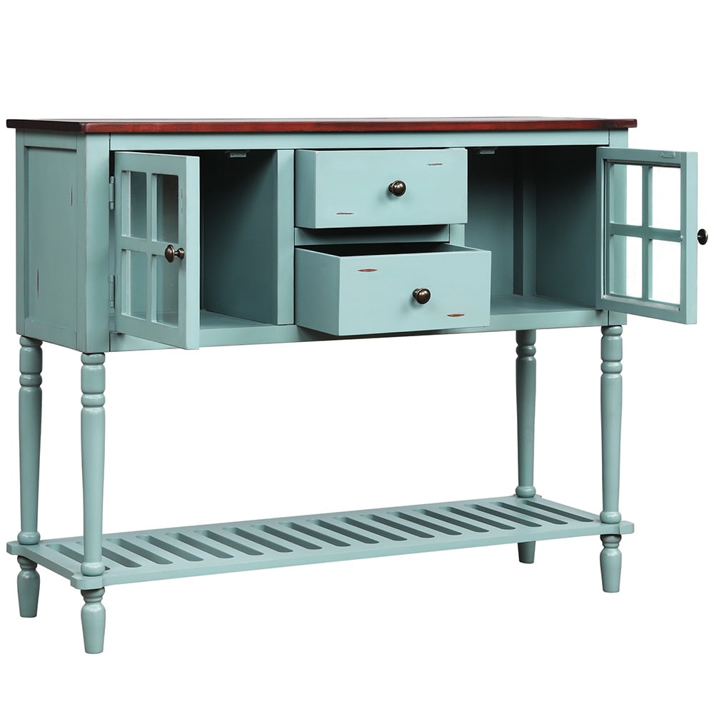 Lowestbest Sideboard Console Table, Entryway Accent Sofa Table with Bottom Shelf, Glass Buffet Storage Cabinet for Living Room, Blue Lowestbest Sideboard Console Table, Entryway Accent Sofa Table with Bottom Shelf, Glass Buffet Storage Cabinet for Living Room, Blue