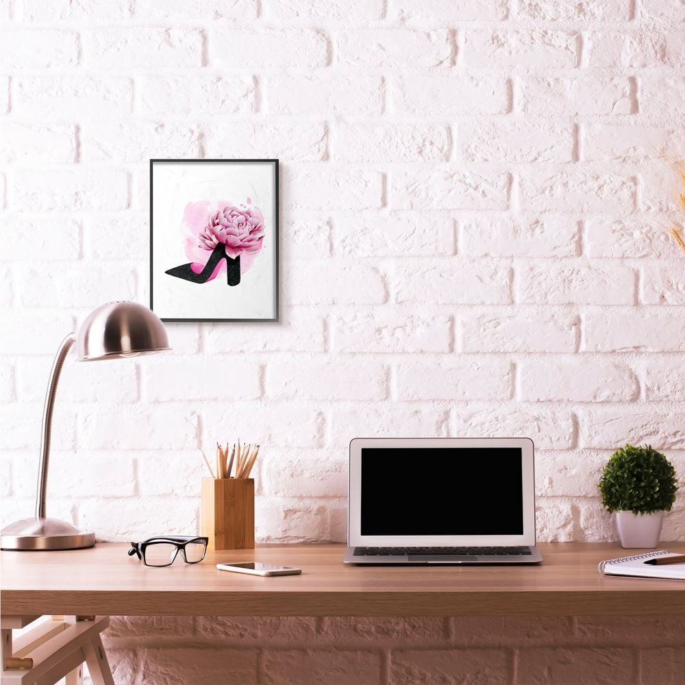 Stupell Industries Flower Heel Pink Black Glam Fashion Design Framed Wall Art by Grace Popp