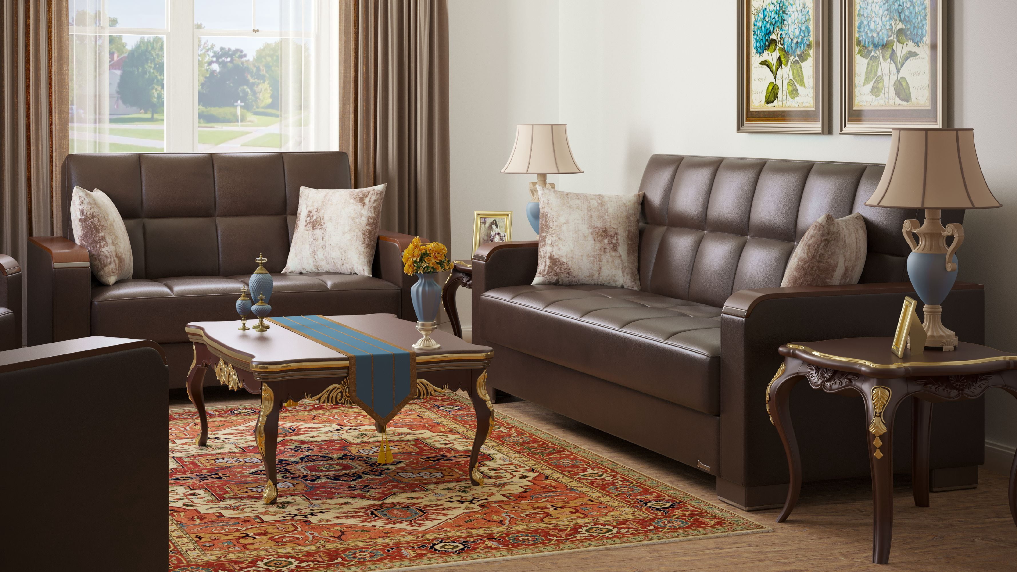 Ottomanson Origins X Sofa Bed with Storage 74", Brown Leatherette