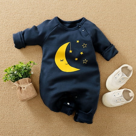 

0-18M Newborn Infant Baby Boy Girls Long Sleeve Romper Bodysuit Clothes One-piece Outfit - Navy Moon