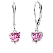 Gem Stone King 14K White Gold Pink Moissanite Earrings for Women | 1.00 Cttw | Gemstone Birthstone | Heart Shape 5MM