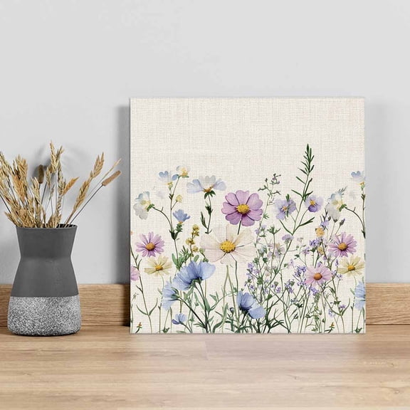 Spring Floral Wall Art Painting on Canvas, Watercolor Herbs Summer Botanical Rustic Canvas Art Home Prints Wall Art Framed Modern Artwork for Living Room Bedroom Wall Decor 12x12in