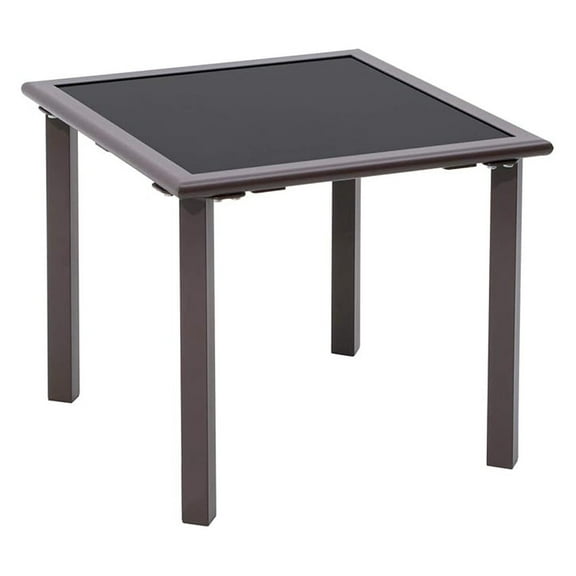 Outdoor Patio Side/End Table Metal Frame Square Coffee Bistro Table w/Tempered Glass Top Patio Furniture for Porch, Deck, Pool