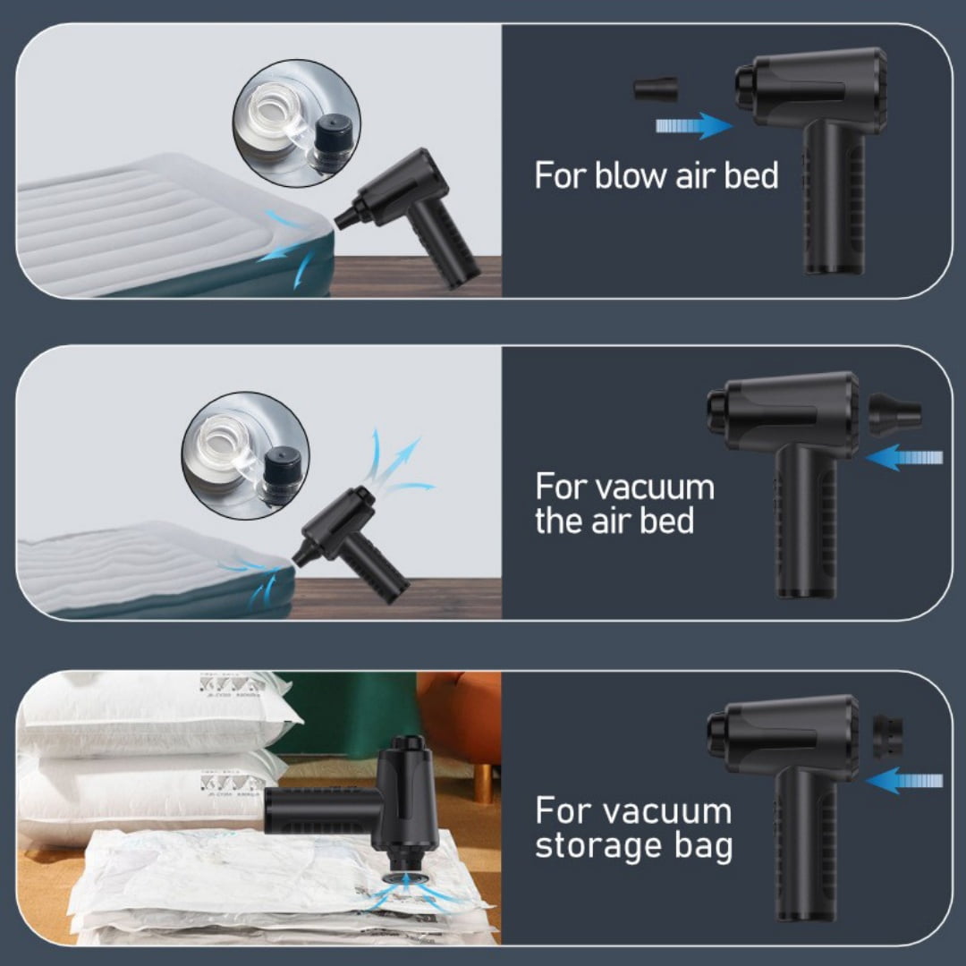 Cordless 3-Speed Electric Air Duster with LED Light, Multi-Nozzles for PC, Car, Home & Outdoor Cleaning (Black)