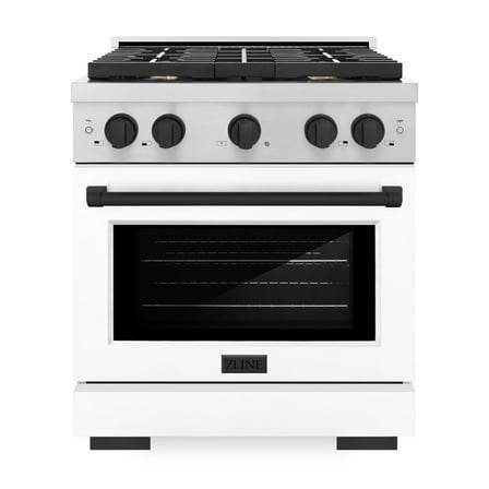 ZLINE Autograph Edition 30 in. 4.2 cu. ft. Paramount Gas Range with 4 Burner Cooktop and Convection Gas Oven in Stainless Steel with White Matte Door and Matte Black Accents (SGRZ-WM-30-MB)