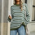 thumbnail image 5 of TFEOQRY Pullover Sweater for Women Fashion Loose Striped Knitwear Long Sleeved Round Neck Sweater Top Green, 5 of 7