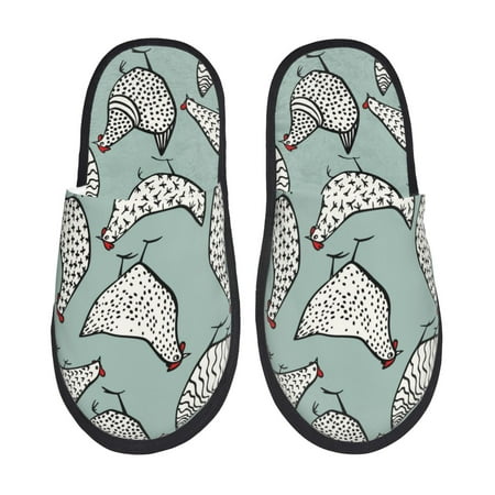 Balery Hand Drawn Chickens Slient Indoor Furry Fleece Comfort House Shoes Soft Non-Slip Home Shoes Cotton slippers House Slippers-- Large