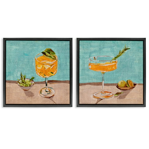 Stupell Industries Orange Cocktail Still Lifes Food & Beverage Painting Black Floater Framed Canvas Art Print Wall Art, 18 x 18, Set of 2