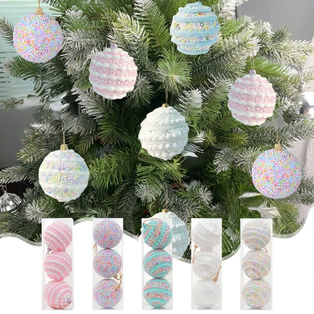 Bola de adornos para árbol de Navidad 8 cm | Macaron Color Espuma Multicolor | Textura de flocos suaves, ligera, semi artesanal | Colgante colgante festivo caprichoso para árbol, repisa y decoración