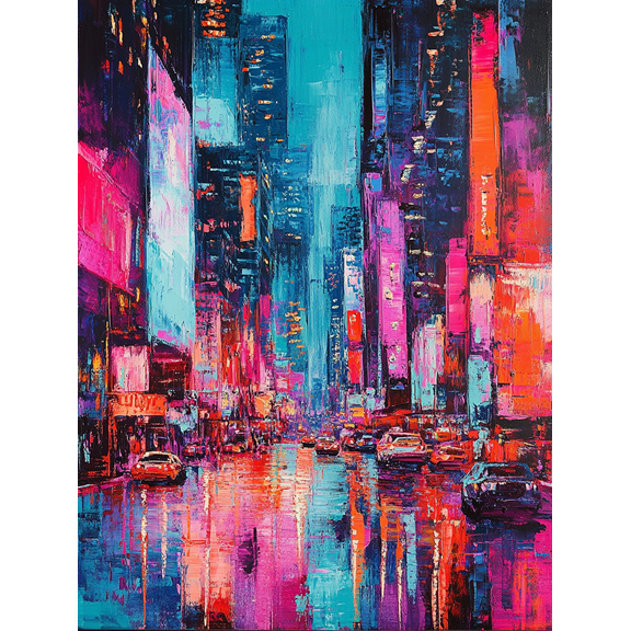 Abstract Cityscape Decorative Painting/Canvas Art, Suitable for Living Room,Vibrant City Night View Wall Decor.