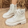thumbnail image 2 of Lovzfmll Winter Boots for Women, Faux Fur Lined Ankle Side Zipper Lace Up Low Heel, Low Heel Round Toe Buckle Snow Military Leather Boots Warm White Boots, 2 of 9