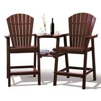 Tall Adirondack Chairs Set of 2，HDPE Outdoor Adirondack Barstools with Double Connecting Tray Patio Stools Weather Resistant for Outdoor Deck Lawn Pool Backyard, Brown