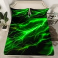 thumbnail image 2 of Feelyou Teen Futuristic Lightning Twin Sheet Sets, Neon Green Stripes Twin Fitted Sheet, Natural Weather Storm Flat Sheet, Breathable Home Decor, 3-Piece, 2 of 7
