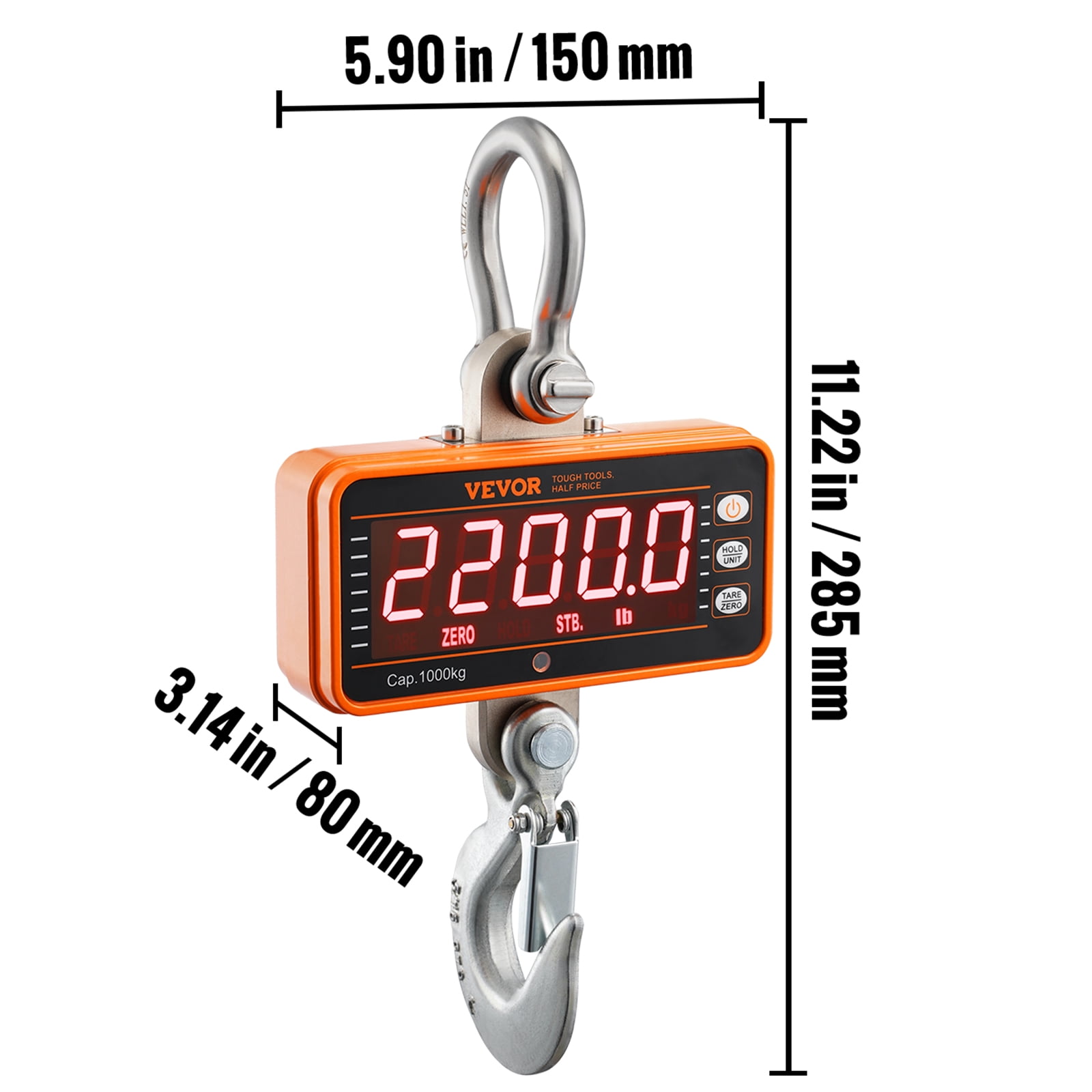 KFFKFF Digital Crane Scale Industrial Hanging Scale 2200 lbs/1000 kg Heavy Duty