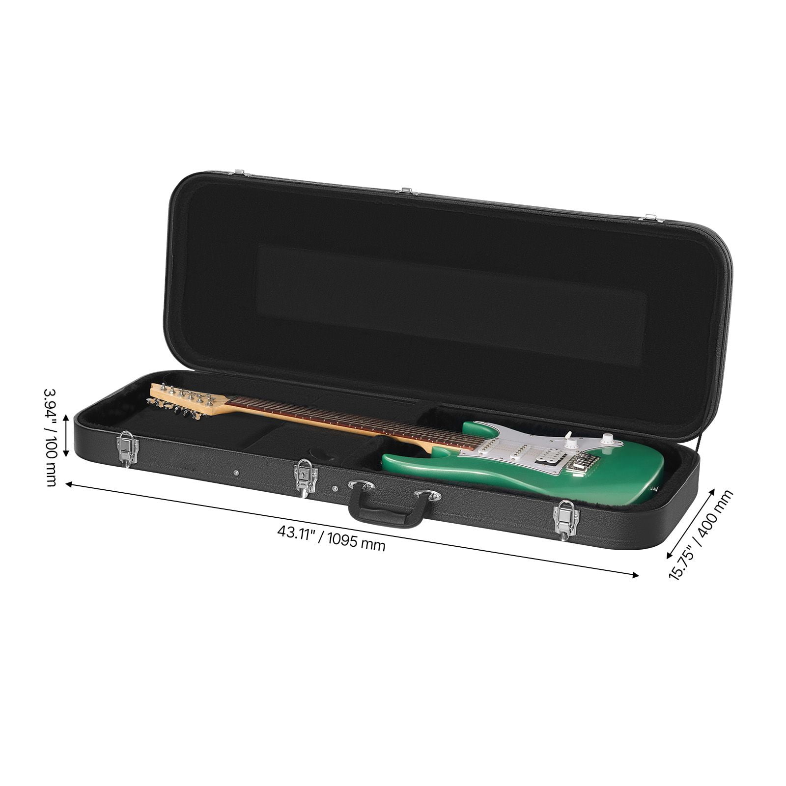 Electric Guitar Hard Case, 43.11 in Rectangular Guitar Hard Case, With Lock Latch Keys Handle, PVC Padding Soft Lining Water-Resistant Hard Shell Guitar Cases, for 39 in Electric Guitars, Black