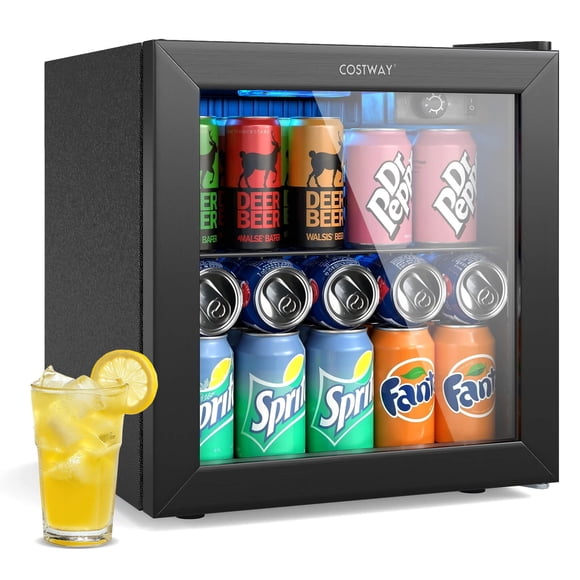 Costway Beverage Refrigerator Cooler 1.3 Cu. Ft. 12 Bottles 55 Cans Mini Fridge for Wine