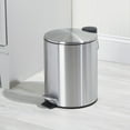 thumbnail image 3 of mDesign Round Metal 1.3 Gal Step Trash Can, Lid, Removable Liner, Brushed/Chrome, 3 of 7