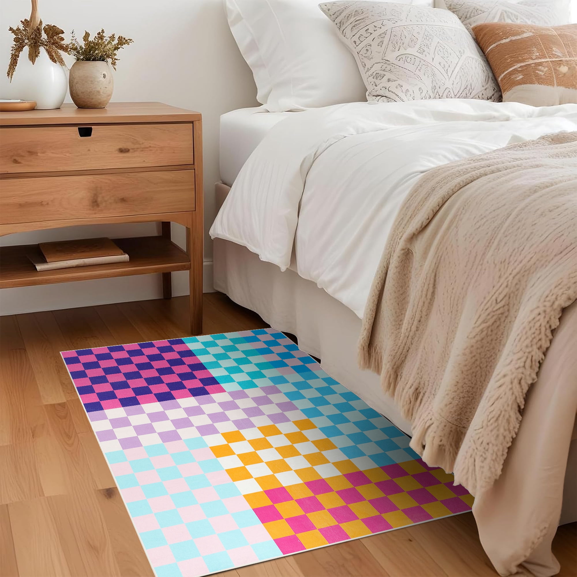 Arogan Checkered Area Rug for Living Room Bedroom Washable Rug, Multicolour,2' x 3'