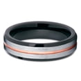 thumbnail image 2 of 6mm Brushed Silver Tungsten Carbide Wedding Ring Rose Gold Groove Black Inlay Unisex Band 10, 2 of 3
