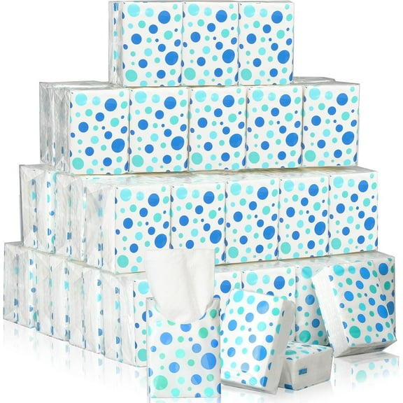 12 Pack Pocket Tissues Travel Packs Bulk 500 Sheet Small Tissues Pocket Packs 3 Ply Mini Travel Size Individual (Blue Random Dots)