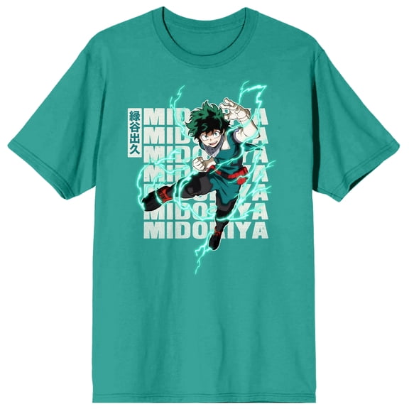 My Hero Academia Men's Deku Lightning Power Cradle Blue Graphic T-Shirt-Medium