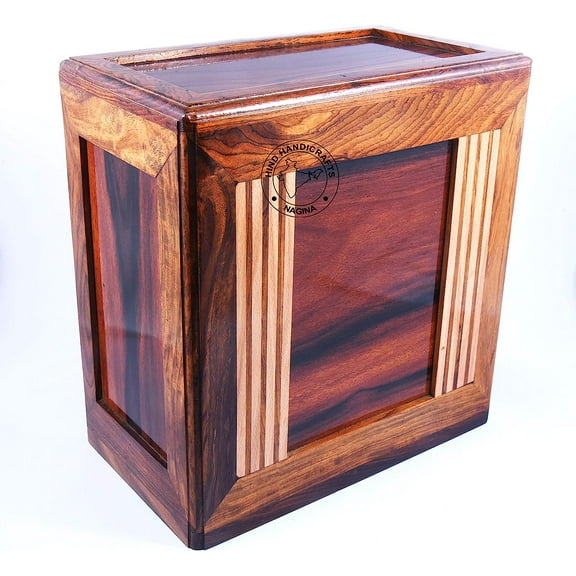 Handmade Rosewood Wooden Urns for Human Ashes Adult Large - Wooden Box Funeral Cremation Urns for Ashes Engraving (10.5" x 6.5" x 10.5" - 300 lb or 136 kg, Strip)