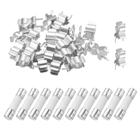 Uxcell 10pcs 2A 250V Slow Blow Ceramic Fuse, 2Amp Cartridge Time Delay Fuses 5x20mm with 20pcs Clips
