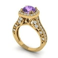thumbnail image 2 of 2.7ct Round Cut Purple Alexandrite 18k Yellow Gold Engraving Statement Bridal Wedding Halo Designer Ring Size 8, 2 of 5