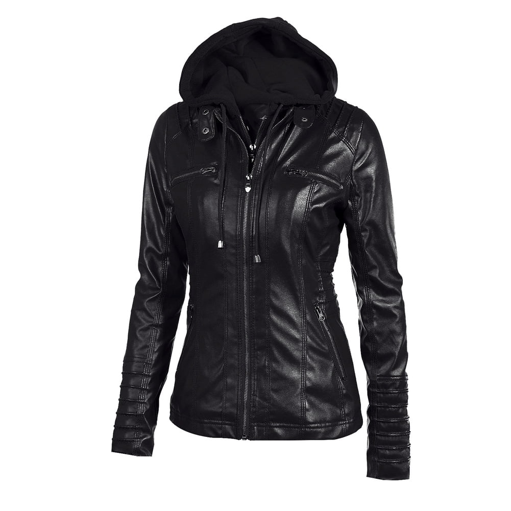 Black,XS to XXL Artfasion Women's Faux Leather Jacket Ladies Girls Fashion Zip Up Motor Biker Jacket Coat
