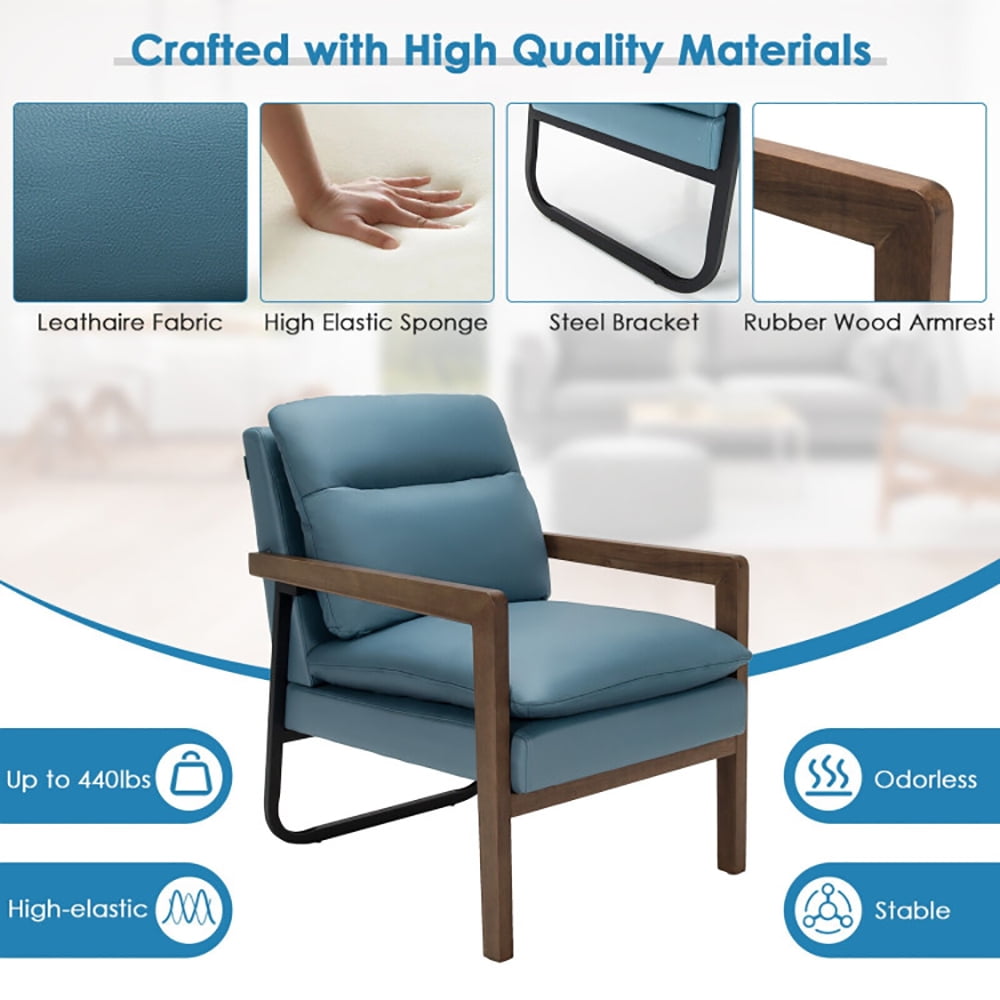Finihen Accent Armchair, Classic Accent Armchair with Rubber Wood Legs and Armrests, for Living Room, Bedroom, Blue Finihen Accent Armchair, Classic Accent Armchair with Rubber Wood Legs and Armrests, for Living Room, Bedroom, Blue