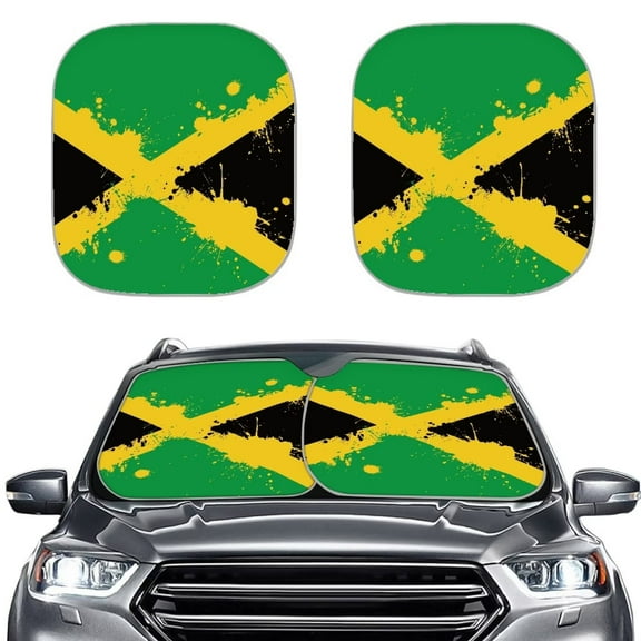 Garronmavis Jamaican Flag Windshield Sun Shade Bohemia Style Car Shield Sun Protector Set of 2 Foldable Car Visor,Easy to Install