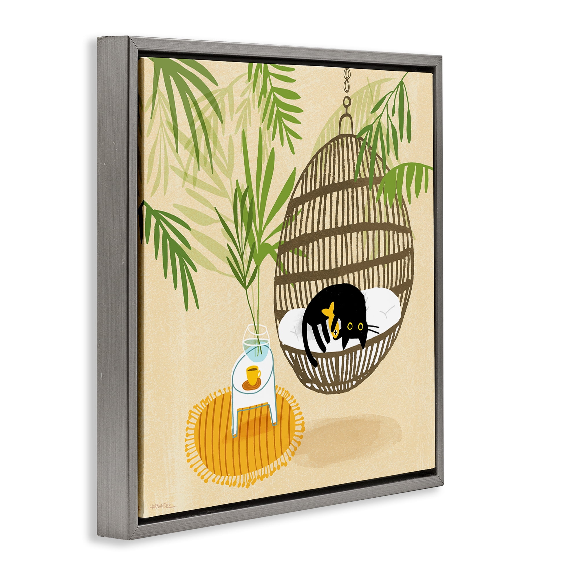 Stupell Industries Sleepy Cats on Porch Swing Animals Painting Gray Floater Framed Canvas Art Print Wall Art, 18 x 18