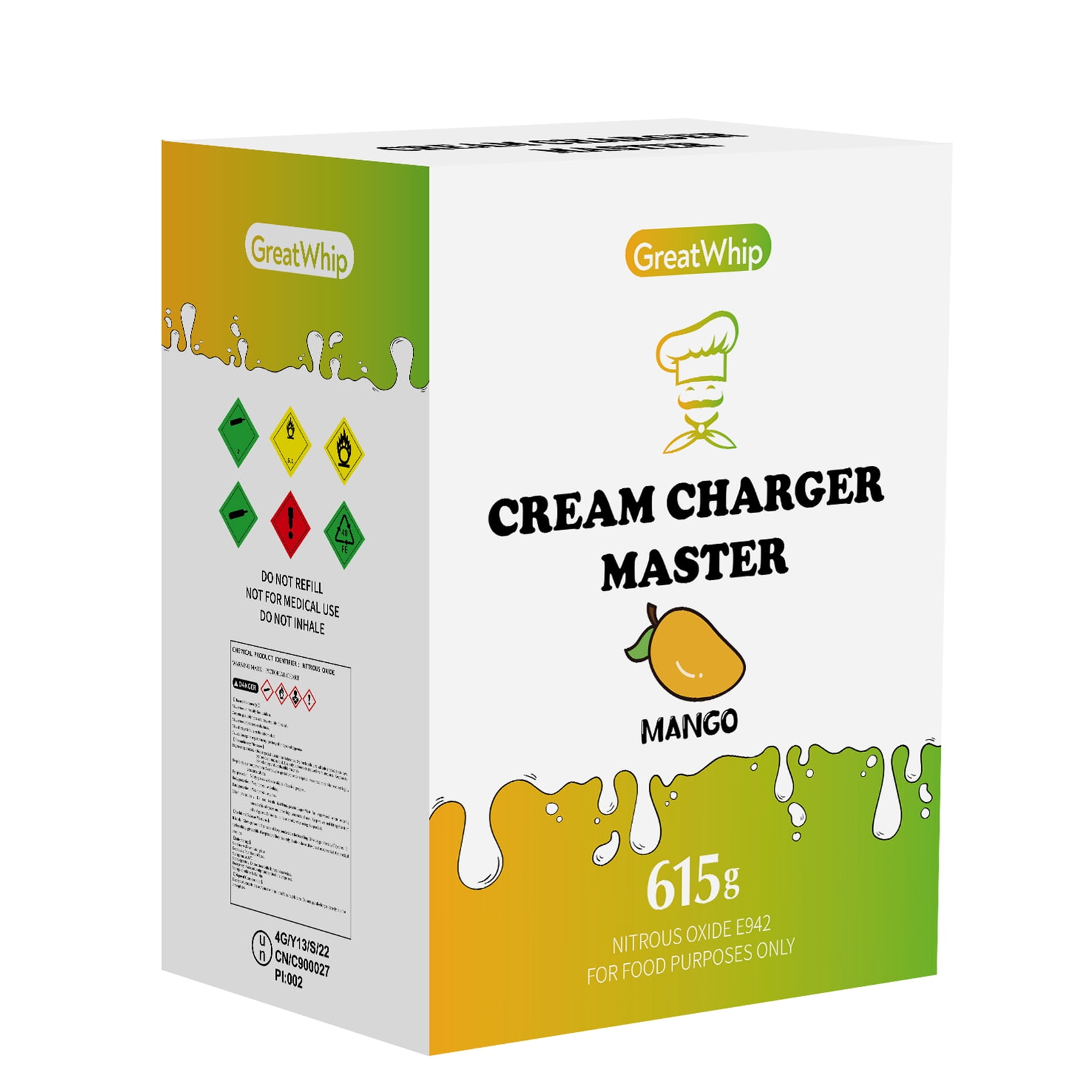 GreatWhip Pineapple Flavor 1 Box Nitrous Oxide Cartridges 615g N2O Whipped Cream Charger 0.99