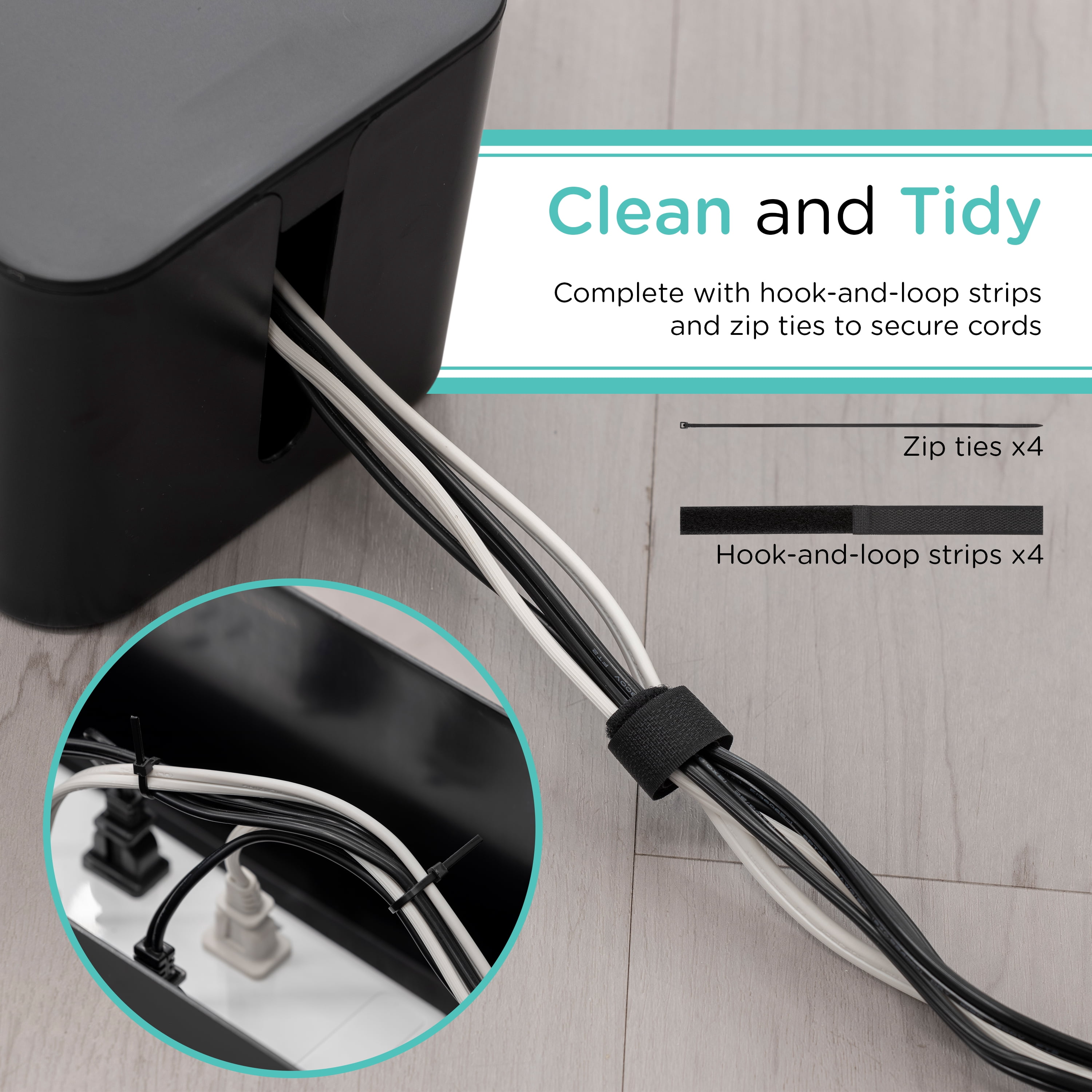 Cordinate Cable Management Box, Large, Black, 2pk