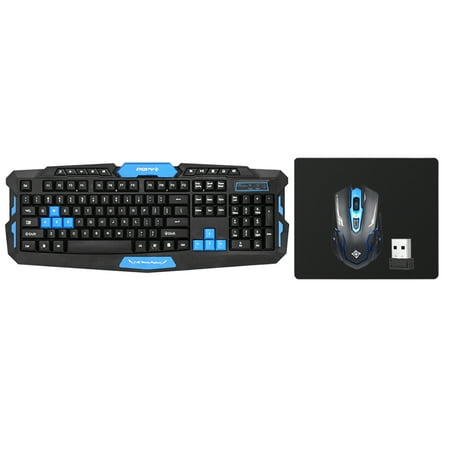 DSFY 2.4GHz Wireless Gaming Keyboard Mouse Combo 19 Keys Anti-ghosting Adjustable DPI USB Receiver Adapter Mouse Mat for Desktop Notebook Laptop PC