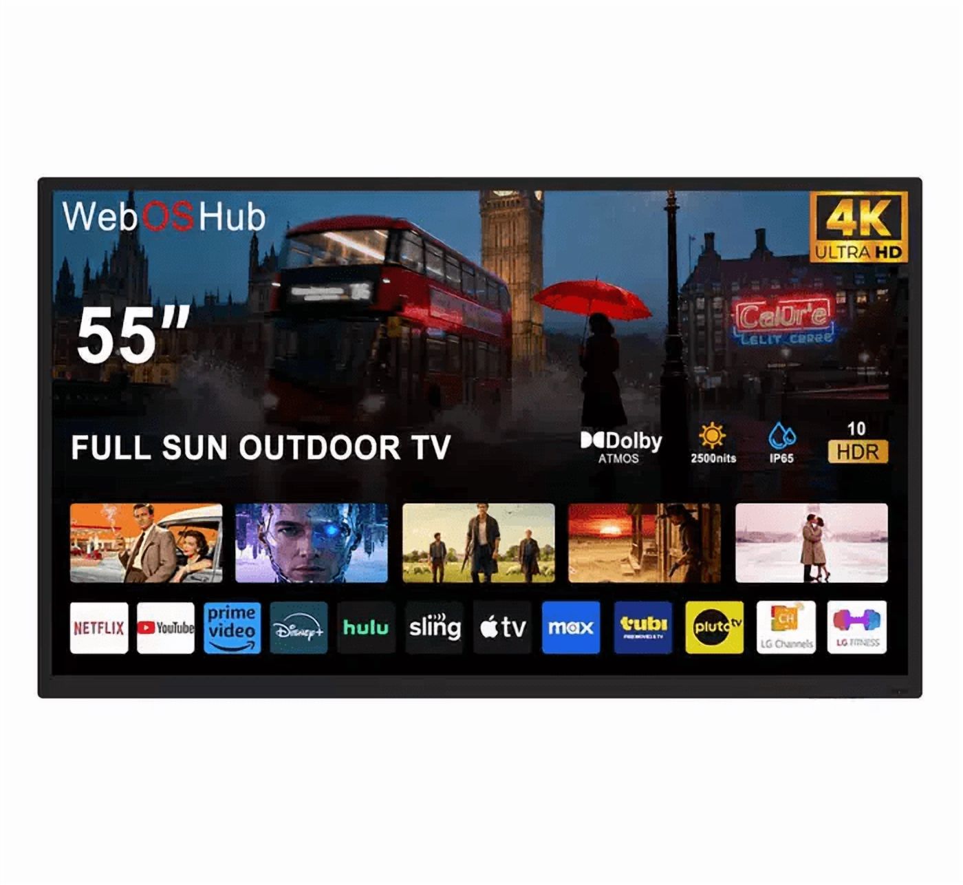 55'' Outdoor Smart TV, 4K UHD Smart TV 2500nits High Brightness TV, IP65 Waterproof with Dolby Atmos, Voice Assistant Remote, Chromecast for Full Sun
