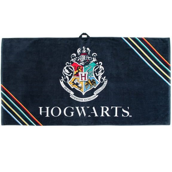 Harry Potter Hogwarts Oversized Kids Towel with Hanging Loop, Cotton, Black, Warner Bros