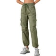thumbnail image 4 of INSPIRE CHIC Women's Y2K Streetwear High Waisted Pockets Casual Long Cargo Pants Trousers M Army Green, 4 of 6