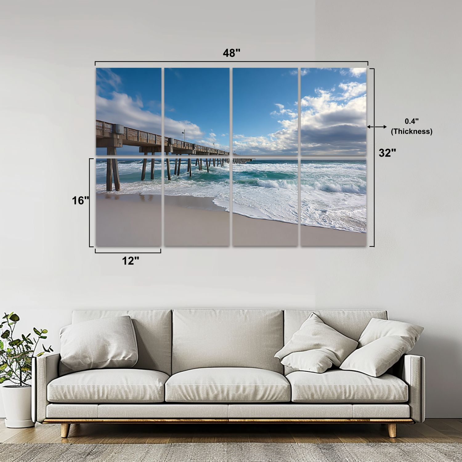 8 Pack Art Acoustic Panels Sound Absorbing Waves Pensacola Pier Decorative Soundproof Wall Panels Self Adhesive for Nursery Game Room Bedroom 48"x32"