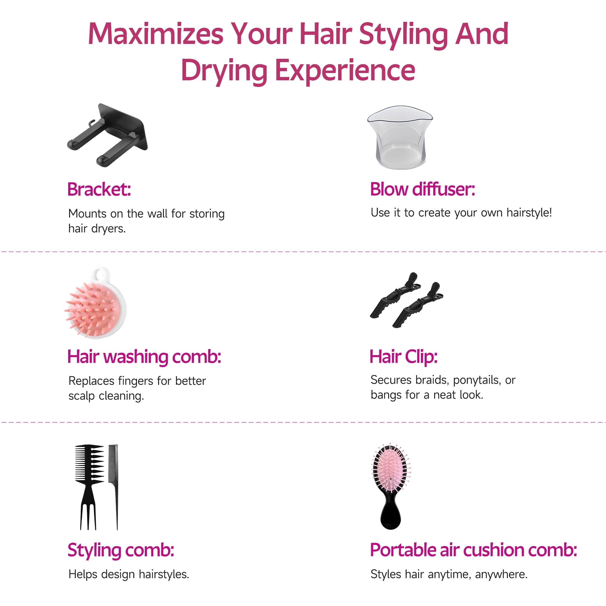 Morfone Hair Dryer, Negative Ionic Foldable Blow Dryer for Fast Drying, Thermo-Control Compact Hair Blow Dryer with Hair Diffuser, Pink