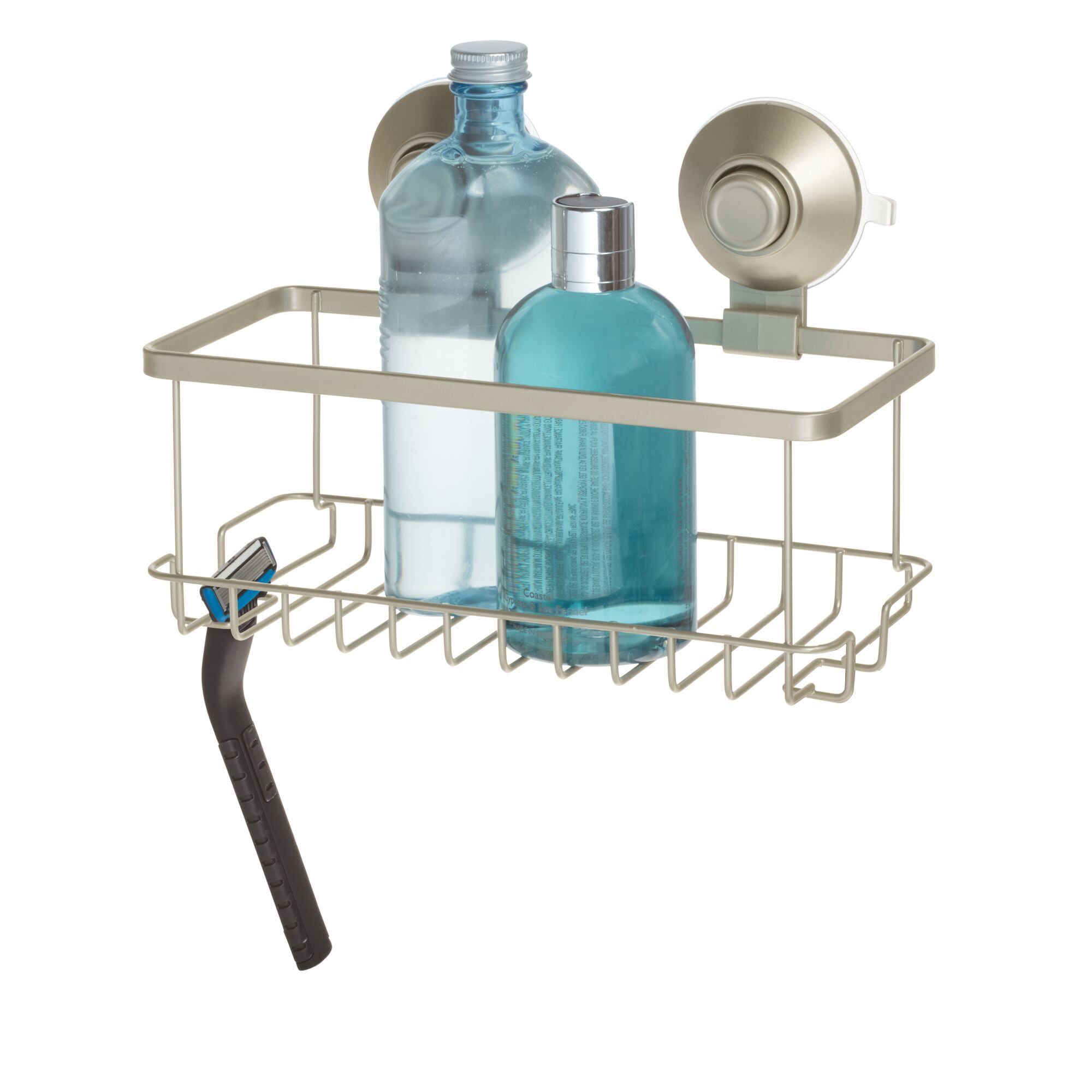 Satin Everett Push Lock Suction Shower Caddy and Bath Organizer, 9.1" x