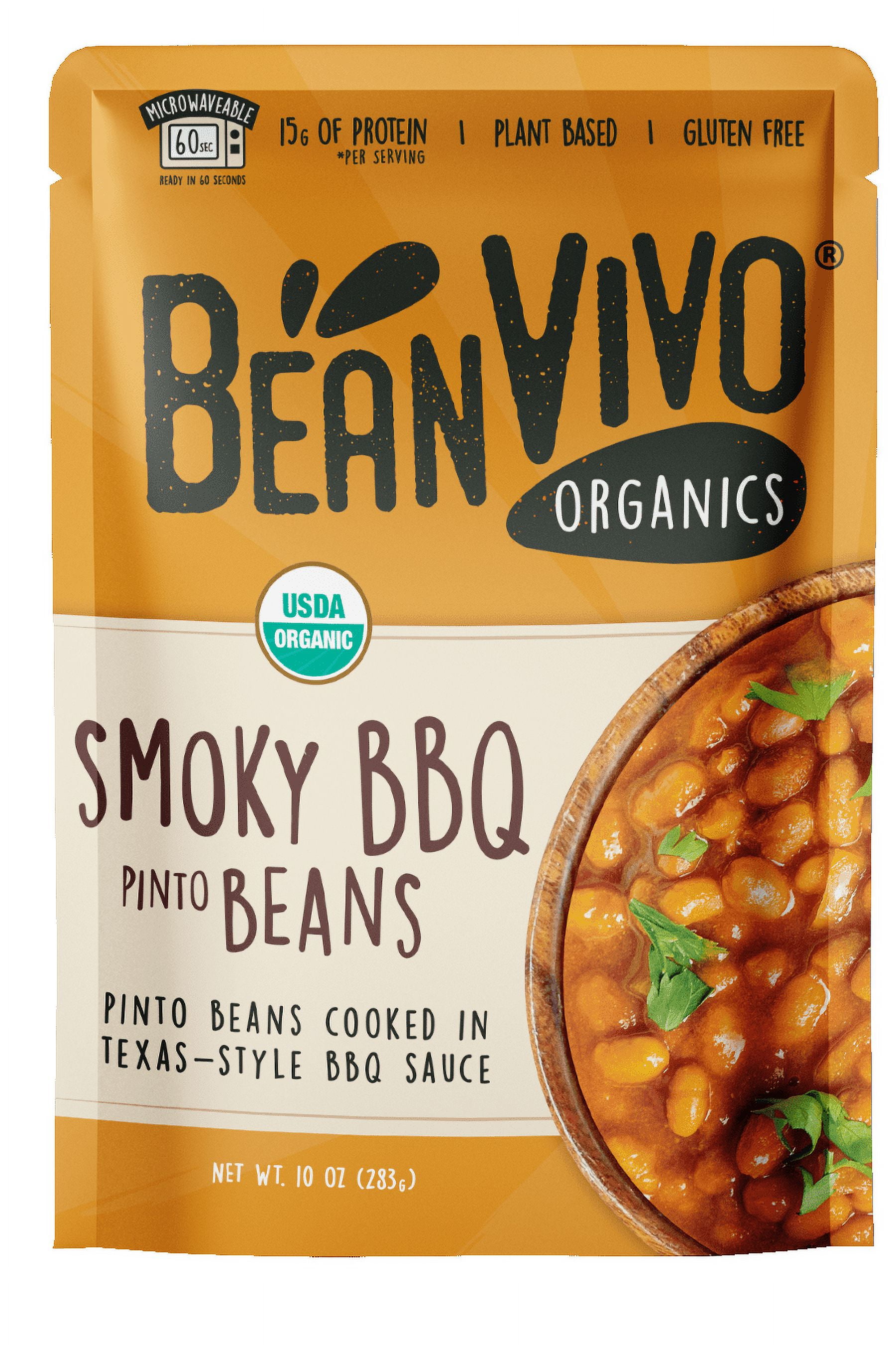 (2 pack) BeanVIVO Organic Smoky BBQ Pinto Beans, 10 oz. Pouch
