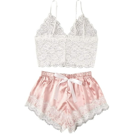 

Women s 2 Piece Lingerie Set Lace Cami Top with Shorts with Panties Sexy Pajama Set