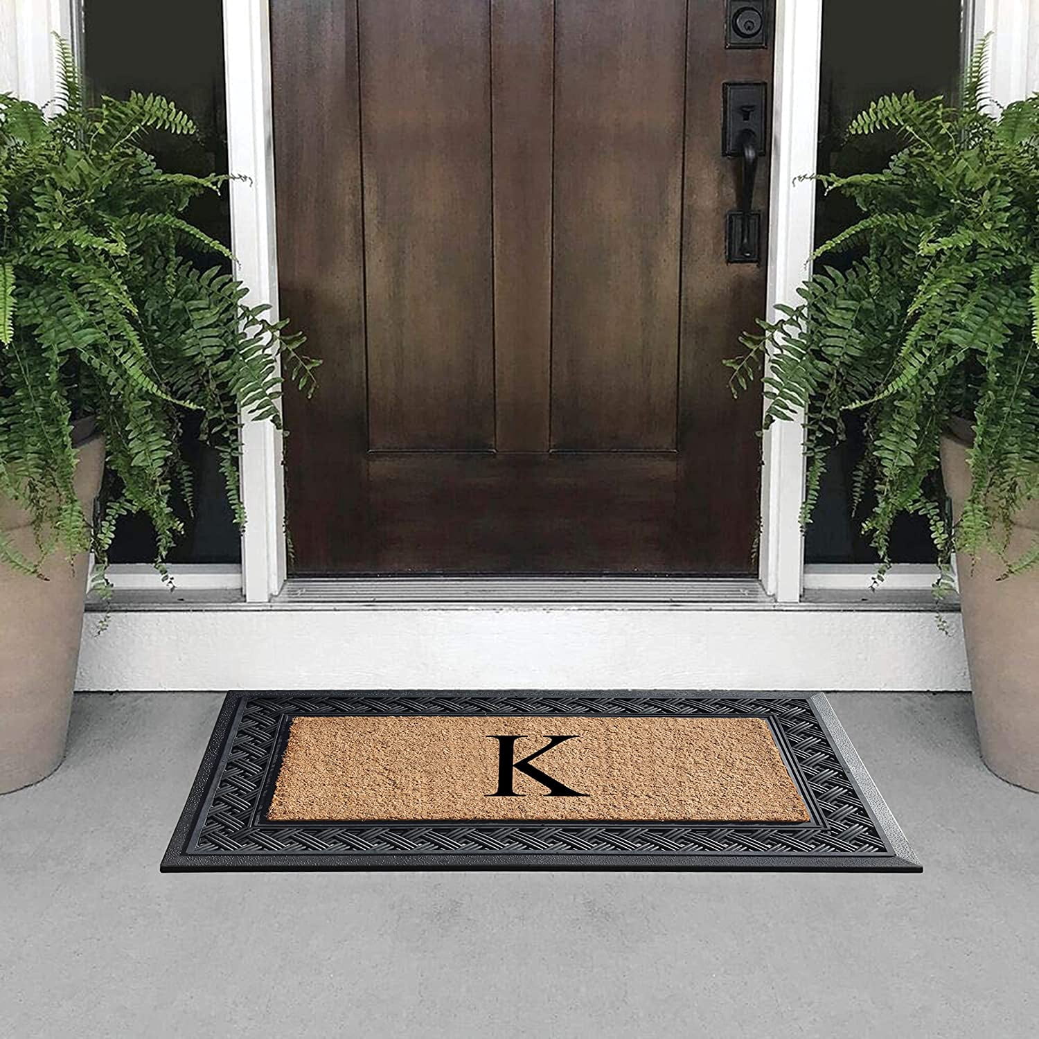 A1 Home Collections Paisley Rubber and Coir Outdoor Doormat, Non-Slip Backing, Black/Beige 23 x 38