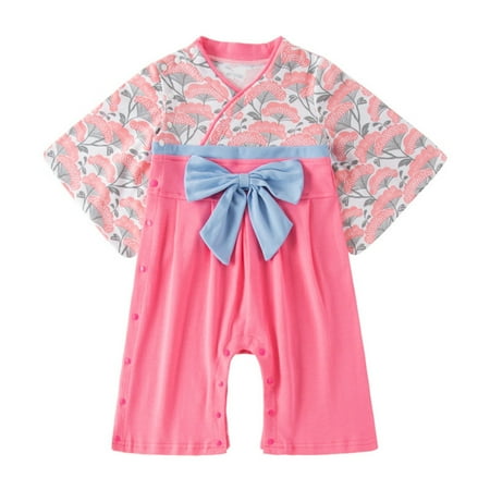 

Baby Toddler Girls Floral Spring Summer Long Sleeve Bow Tie Flower Kimono Romper Jumpsuit Retro Style Newborn Infant Child Clothing Streetwear Kids Dailywear Outwear