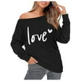 thumbnail image 2 of Tops for Women Printed Off Shoulder Slanted Shoulder Long Sleeved Loose Sweatshirt,Womens Sweatshirts Black, 2 of 4