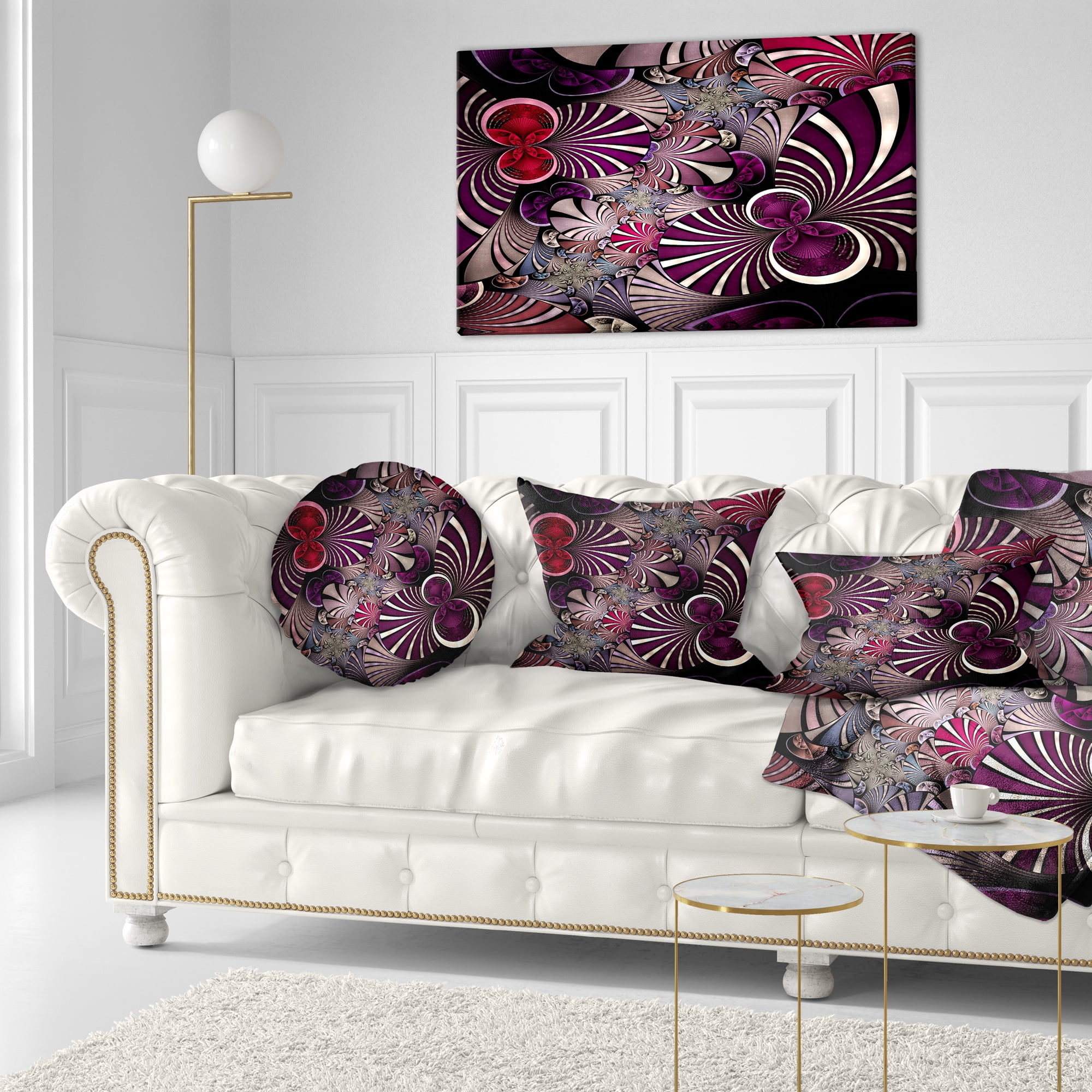 Designart Dark Violet Fractal Flower - Abstract Throw Pillow - 12x20