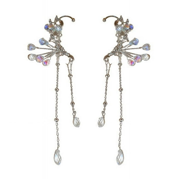 Brillante mariposa cristal Rhinestone cuelga gota oreja manguito cadena larga Rhinestone cristal araña pendiente oreja manguito mariposa