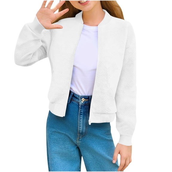 Posijego Girls Casual Jackets Kids Fall Zip up Outwear Long Sleeve Solid Color Athletic Jacket with Pockets 5-14 Years